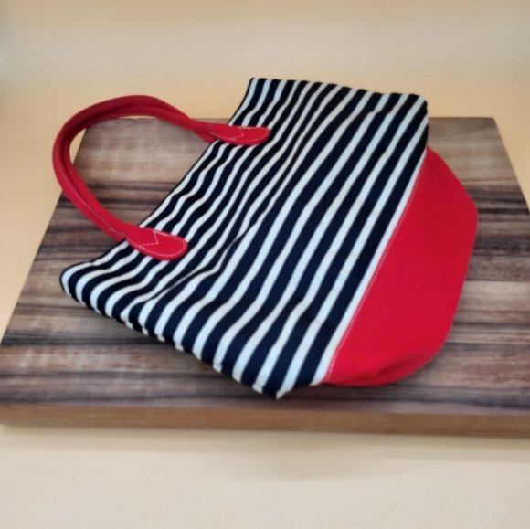 Liz Claiborne Nautical Themed Red & Black Striped Tote Bag, 13.5×11.5×6.5, EUC - Picture 2 of 8